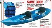 Speedo Nylon Paddler PFD + Feelfree Gemini 2-Person Sit-on-Top Wheel-in-Keel Kayak