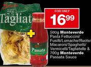 Monteverde Pasta fettuccini/Ruote/Macaroni/Spaghetti 500gm & Passata Sauce 700gm