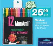 Monami Retractable Wax Crayons-12-Pack