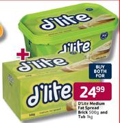 D'Lite Medium Fat Spread Brick-500g And Tub-1Kg