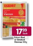 Eskort Red Or Smoked Viennas-500g Each