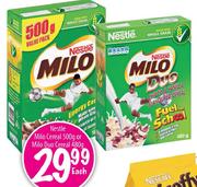 Nestle Milo Cereal-500g Or Milo Duo Cereal-480g Each