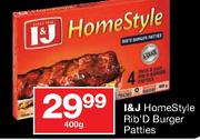 I & J Homestyle Rib'D Burger Patties-400g