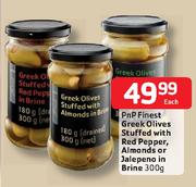 Pnp Finest Greek Olives Stuffed With Red Pepper,Almonds Or Jalepeno In Brine-300g Each