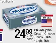 Philadelphia Cream Cheese (Brick,Tub,Light Tub)-250g Each