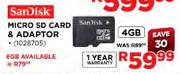 Sandisk Micro SD Card & Adaptor-4GB 