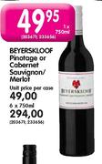 Beyerskloof Pinotage or Cabernet Sauvignon/Merlot-6 x 750ml
