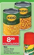 Koo Cream Style Sweetcorn/Whole Kernel Corn-410gm/415gm Each