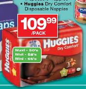 Huggies Dry Comfort  Disposable Nappies Maxi-50's/Midi-58's/Mini-66's Per Pack