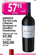 Warwick The First Lady Cabernet Sauvignon Or Unoaked Chardonnay-1X750ml