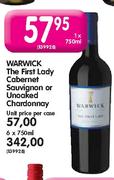 Warwick The First Lady Cabernet Sauvignon Or Unoaked Chardonnay-6X750ml