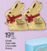 Lindt Gold Milk Chocolate Bunny-50g Each