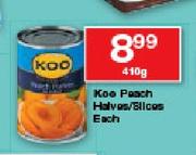 Koo Peach Halves/Slices-410g Each