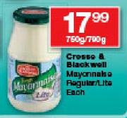 Crosso & Blackwell Mayonnaise Regular/Lite-750g/700g Each