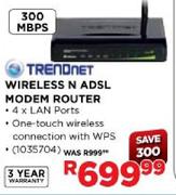 TRENDNET WIRELESS N ADSL MODEM ROUTER 300 mbps