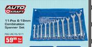 Auto Kraft 11-Pce 6-19mm Combination Spanner Set-Per Set