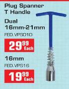 Plug Spanner T Handle Dual 16mm-21mm Each