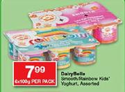 Dairybelle Smooth/Rainbow Kids Yoghurt Assorted-6x100g Per Pack