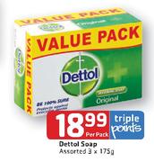 Dettol Soap-3 x 175gm-Per Pack