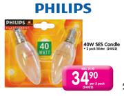 Philips 40W SES Candle Blister-2 Per Pack