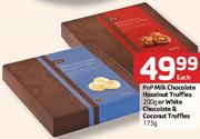 Pnp Milk Chocolate Hazelnut Truffles-200Gm Or White Chocolate & Coconut Truffles-175Gm Each