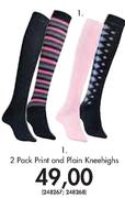 2 Pack Print And Plain Kneehighs Socks