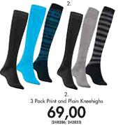 3 Pack Print And Plain Kneehighs Socks