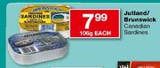 Jutland/Brunswick Canadian Sardines-106g Each