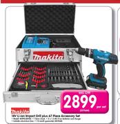 Makita 18V Li-ion Impact Drill Plus 67 Piece Accessory Set