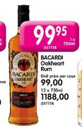 Bacardi Oakheart Rum-12X750ml