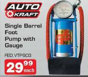 Auto Kraft Single Berrel Foot Pump With Gauge Each