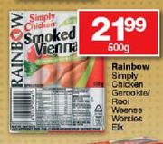 Rainbow Simply Chicken Gerookte Rooi Weense Worsies-500g Elk