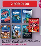 Cars 2, Finding Nemo, Monsters Inc, The Incredibles, Ratatouille, Up Or Brave DVD-2's