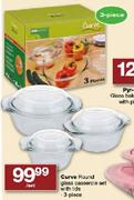 Curve Round Glass Casserole Set With Lids-3 Piece Per Set