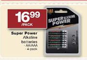 Super Power 4-Pack Alkaline Batteries AA/AAA 