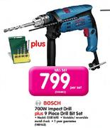 Bosch 700W Impact Drill Plus 9 Piece Drill Bit Set (GSB16RE)-Each