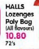 Halls Lozenges Poly Bag- 72's