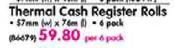 ARO Thermal Cash Register Rolls 57x76mm-Per 6 Pack