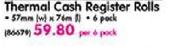  Aro Thermal Cash Register Rolls-Per 6 Pack