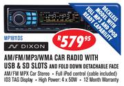 Dixon AM/FM/MP3/WMA Car Radio With USB & SD Slots And Fold Down Detachable Face