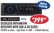 Dixon Deckless MP3/AM/FM Receiver With USB & SD Slots-Each
