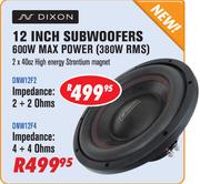Dixon 12 Inch Subwoofers 600W Max Power (380W RMS)-Each