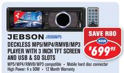 Jebson Deckless MP5/MP4/RMVB/MP3 Player With 3 Inch TFT Screen And USB & SD Slots-Each