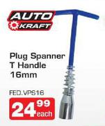 Auto Craft Plug Spanner T Handle 16mm-Each