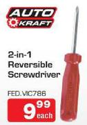 Auto Craft 2 In 1 Reversible Screwdriver-Each