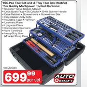 Auto Craft 150 Pieces Tool Set And 3 Tray Tool Box(Metric)-Per Set