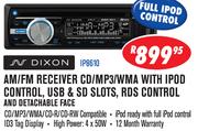 Dixon AM/FM Receiver CD/MP3/WMA With Usb & SD Slots,RDS Control,iPod Control & Detachable Face(IP861