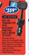 Dixon MP3 FM Transmitter With Bluetooth Function,USB & Micro SD Slots(BT63)