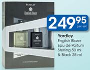 Yardley English Blazer Eau De Parfum Sterling 50ml & Black 25ml-Per Set