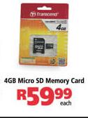 4GB Micro SD Memory Card-Each